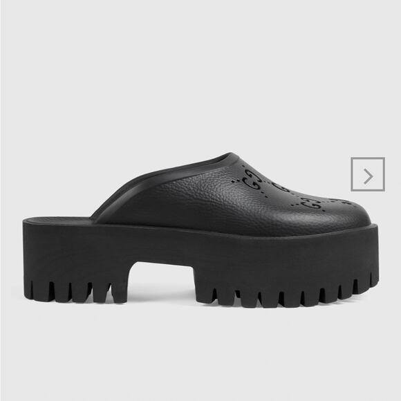 Gucci Shoes - Gucci Platform Perforated GG Sandal Lug Sole Rubber Slides Closed Toe Black